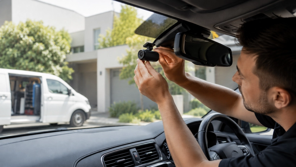 Mobile dash cam installer fitting a camera in a Melbourne vehicle